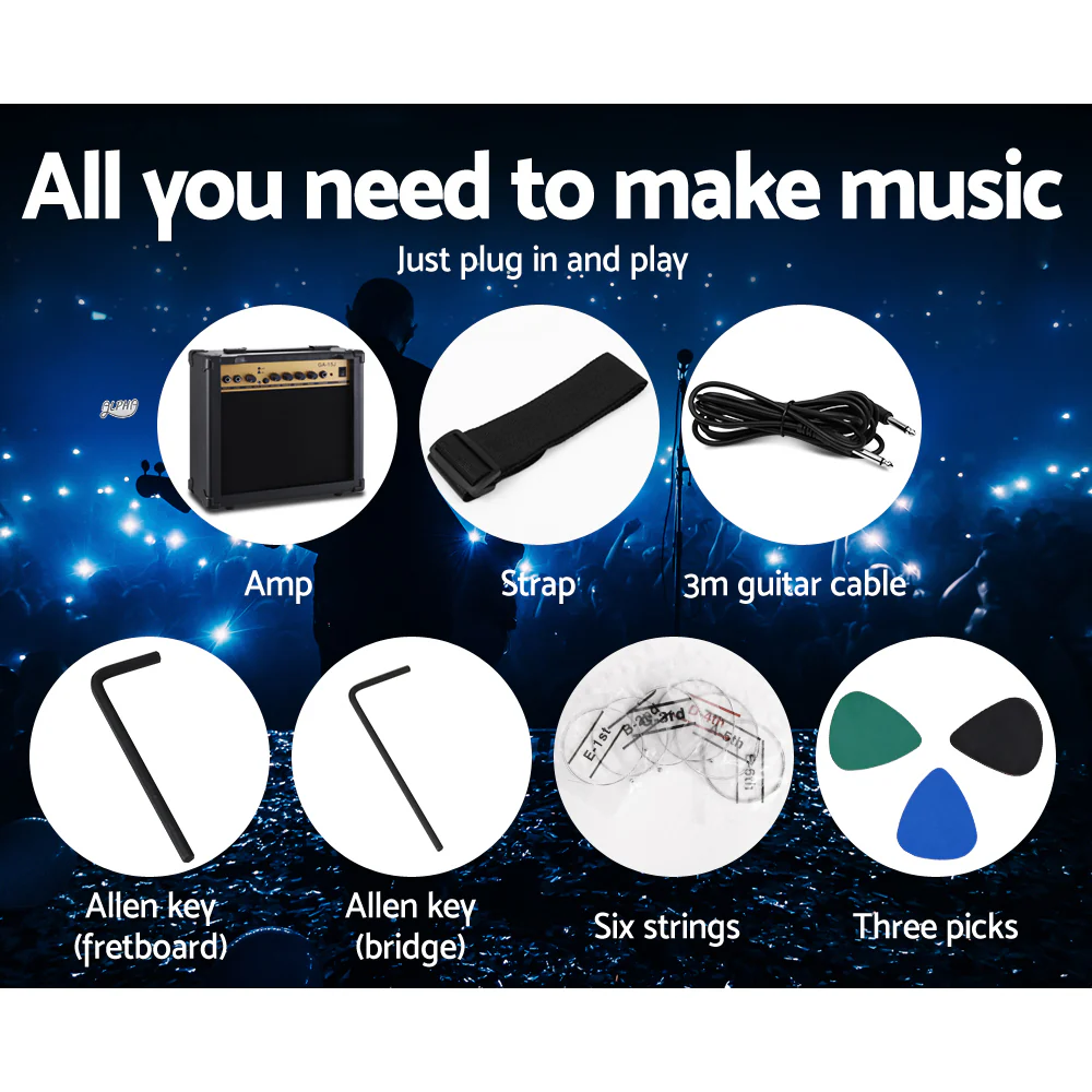 Alpha 41 Inch Electric Guitar Humbucker Pickup Switch Amplifier Black - Nurns