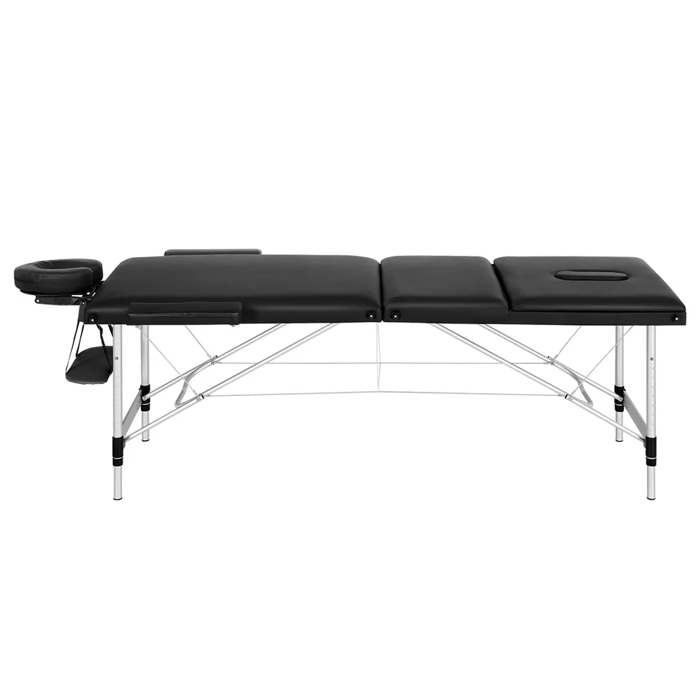 Massage Table 85cm Portable 3 Fold Aluminium Beauty Bed - Black - Nurns
