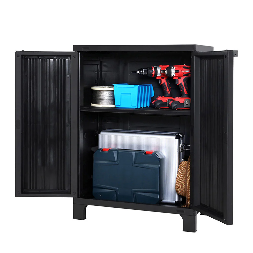 Outdoor Storage Cabinet Cupboard Lockable Garden Sheds Adjustable Black - Nurns