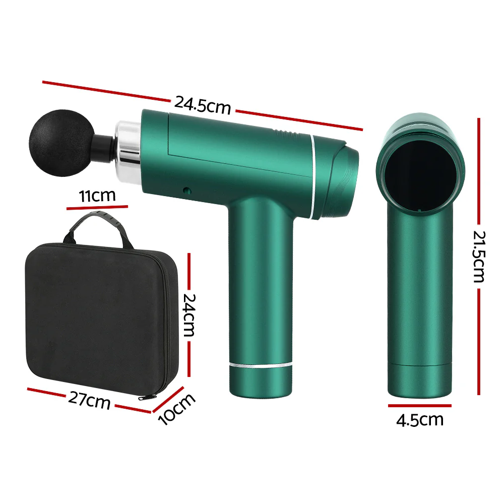 Everfit Massage Gun 30 Speed 6 Heads Vibration Muscle Massager Chargeable Green - Nurns