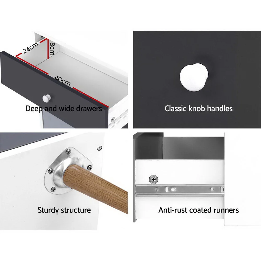 Artiss 5 Chest of Drawers - White & Black - Nurns