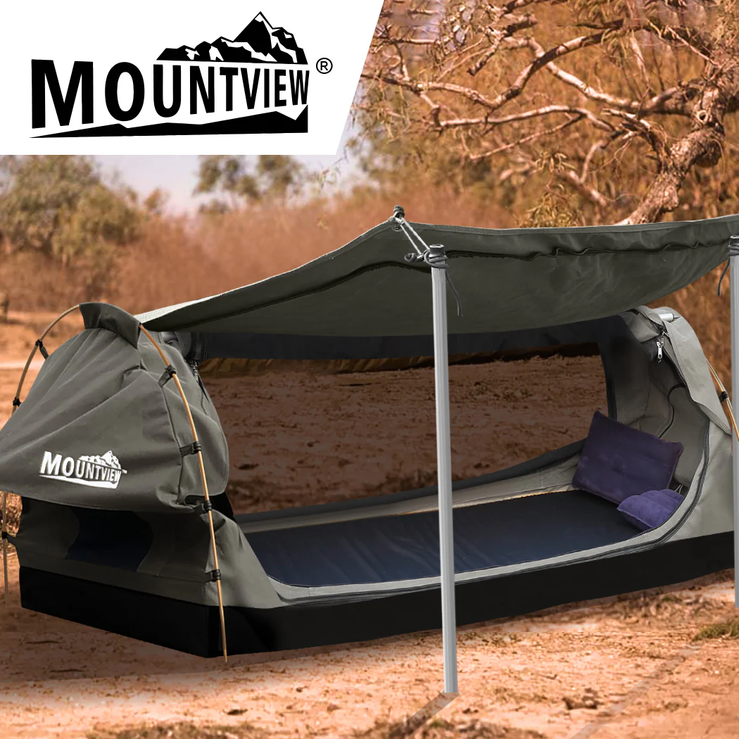 Mountview Double Swag Camping Swags Canvas Dome Tent Free Standing Grey - Nurns