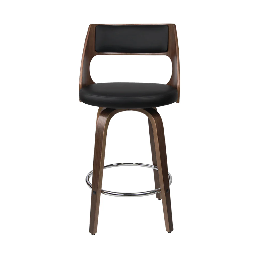 Set of 2 Kastoria Wooden Bar Stools PU Leather - Black & Wood - Nurns