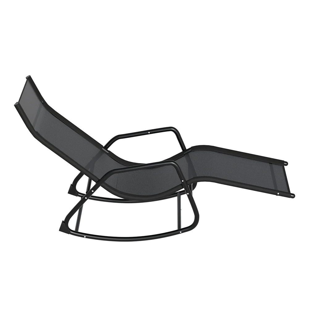 Esmond Sun Lounge Rocking Chair Outdoor Lounger Patio Furniture Pool Garden - Black - Nurns