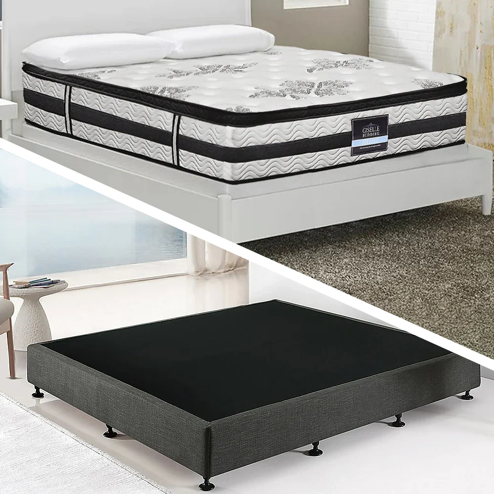 Frolic Ensemble Bed Base & Mattress Package with 34cm Mattress - Graphite King - Nurns