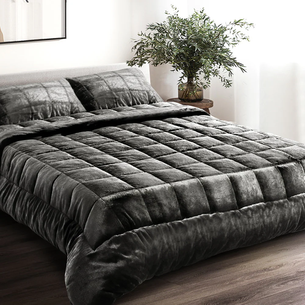 Queen Giselle Bedding Faux Mink Quilt Charcoal - Nurns