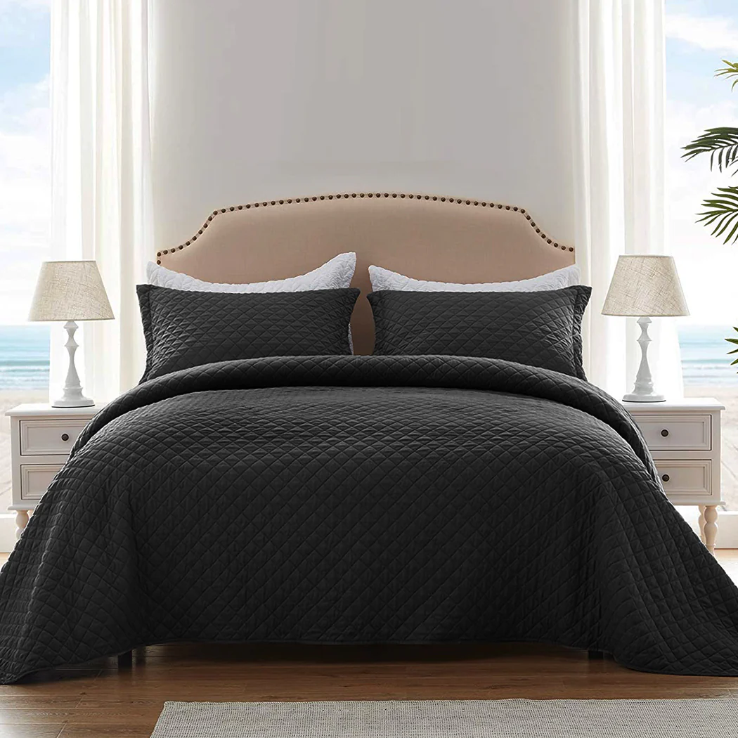 Queen Dreamz Bedspread Coverlet Set Quilted Dark Grey - Nurns