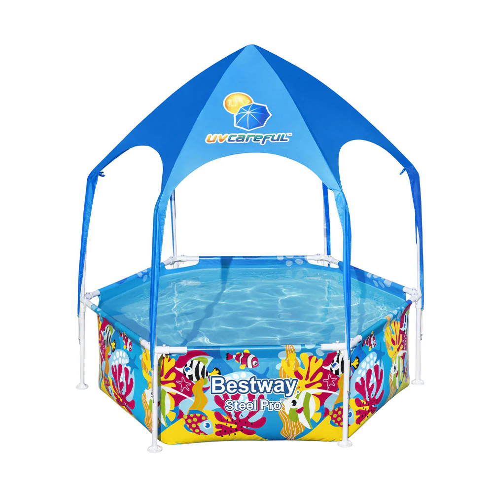 Bestway Kids Pool 183x51cm Steel Frame Swimming Play Pools Canopy 930L - Nurns