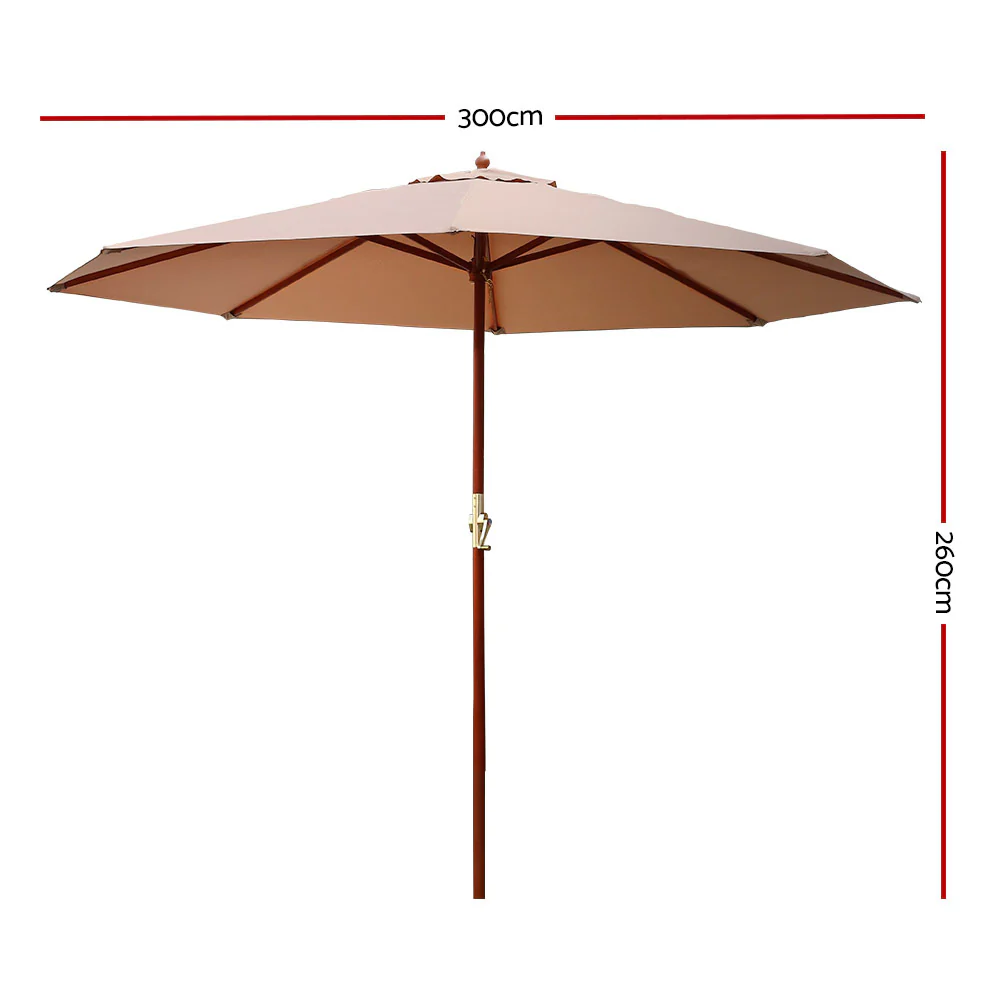Instahut 3m Outdoor Umbrella Pole Umbrellas Beach Garden Sun Stand Patio Beige - Nurns