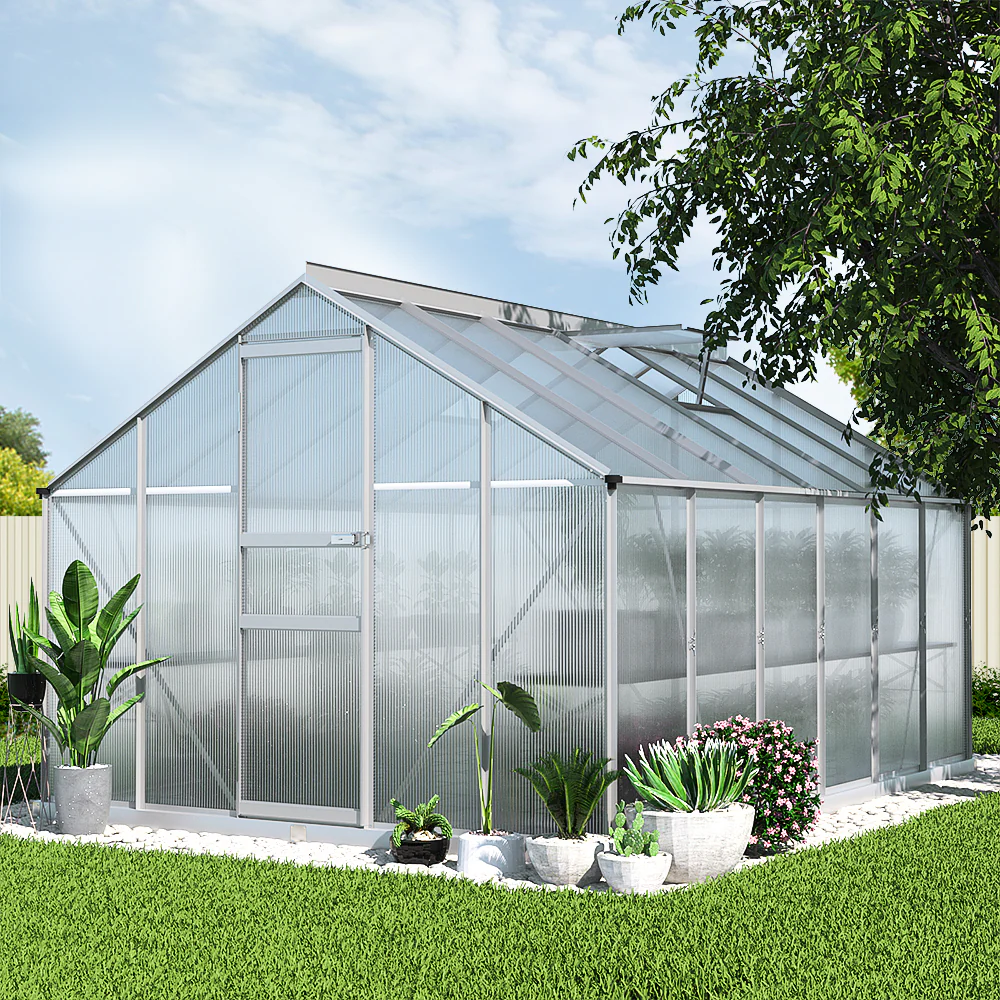 Greenfingers Greenhouse 3.6x2.5x1.95M Aluminium Polycarbonate Green House Garden Shed - Nurns