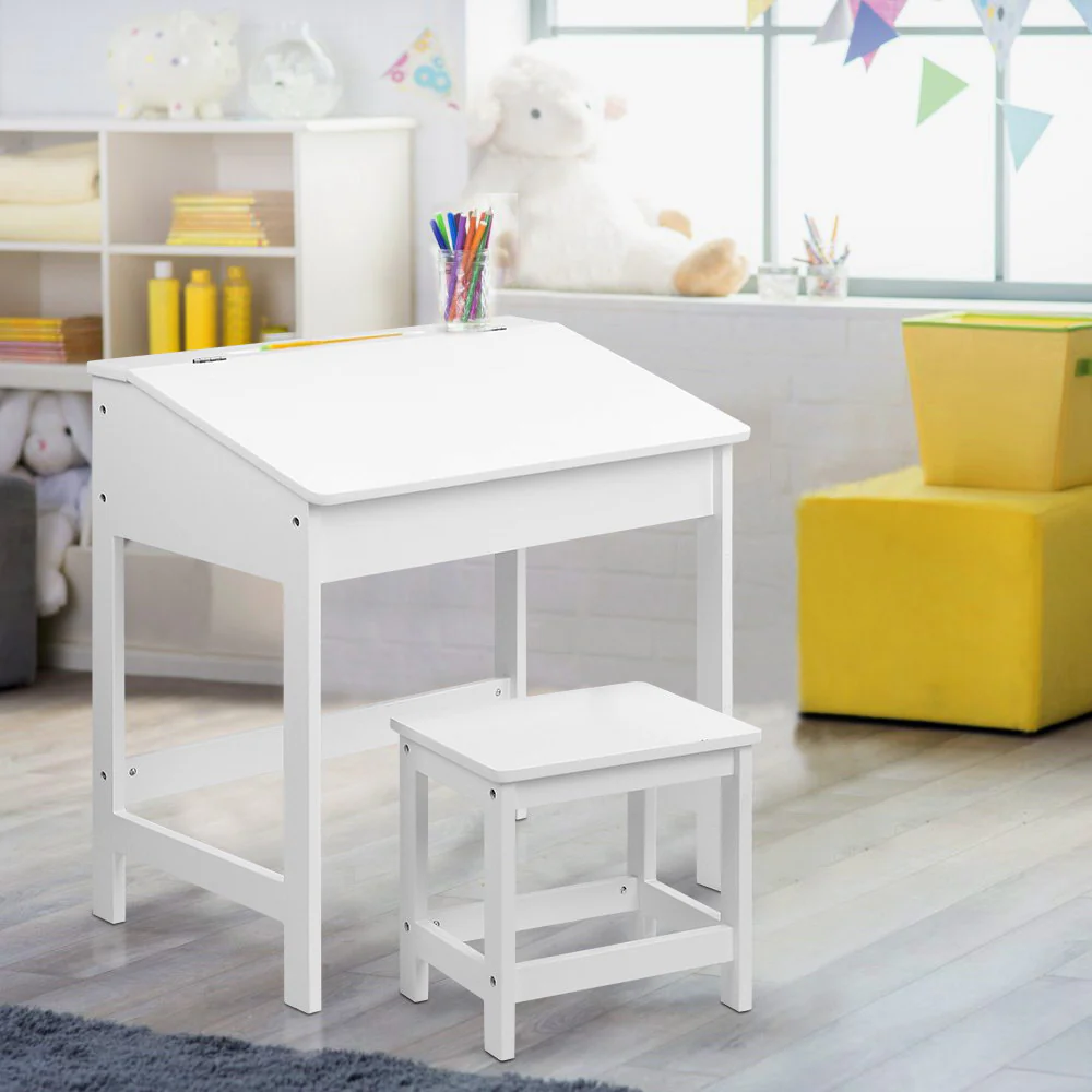 Polly 2-Piece Kids Table & Chairs Set Children Drawing Writing Desk Storage Toys Play - White - Nurns