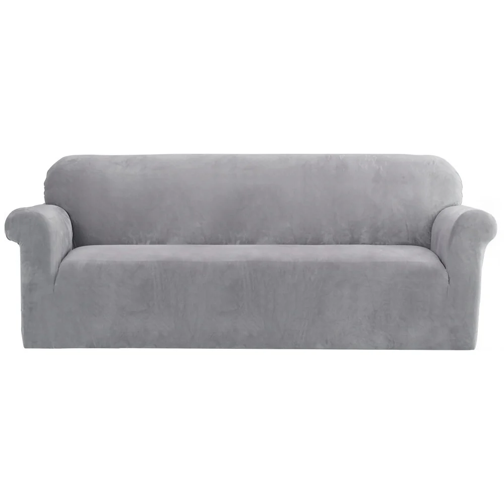 Velvet Sofa Cover Plush Couch Cover Lounge Slipcover 4-Seater Grey - Nurns