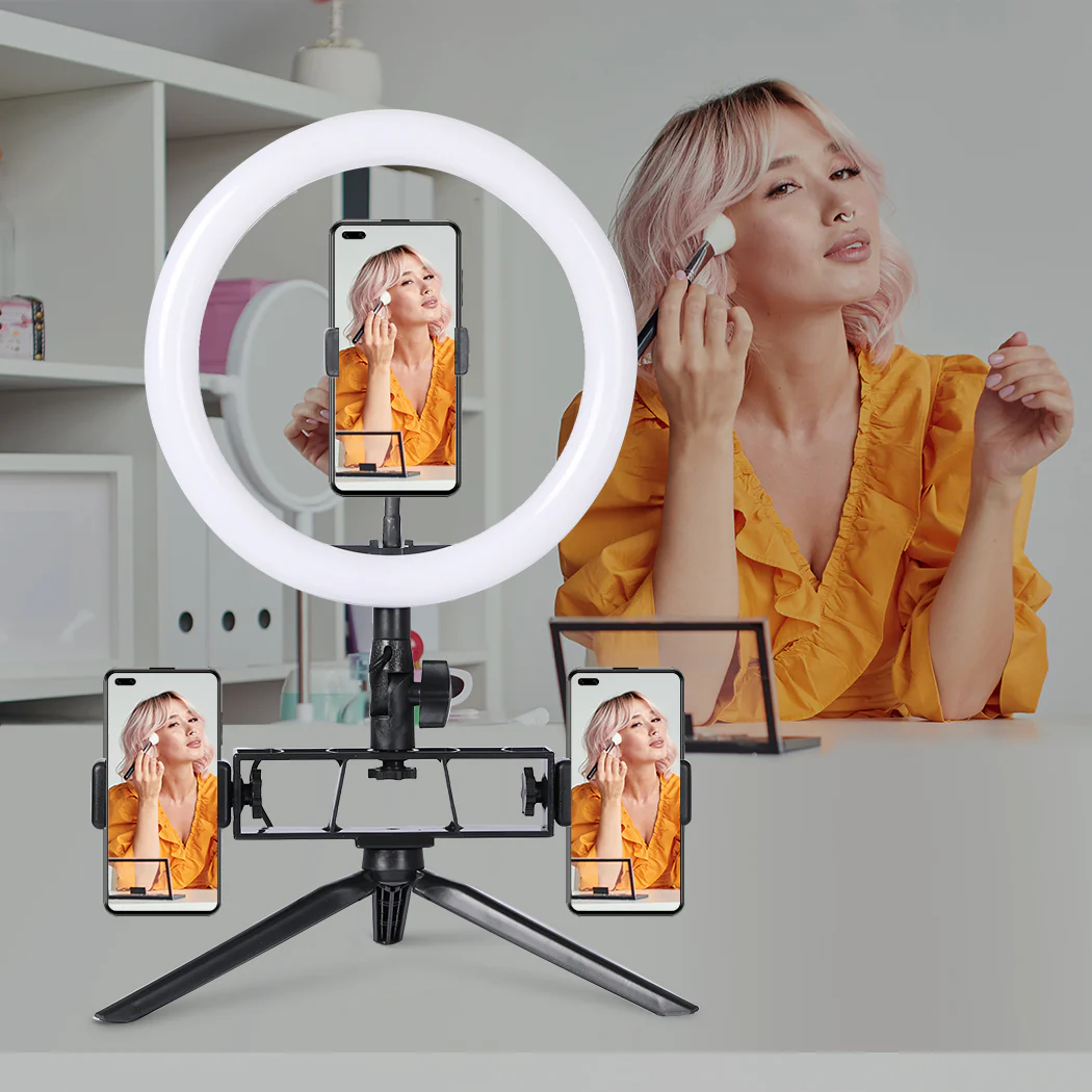 LED Ring Light with Tripod Stand Phone Holder Dimmable Studio Photo Makeup Lamp Type2 - Nurns