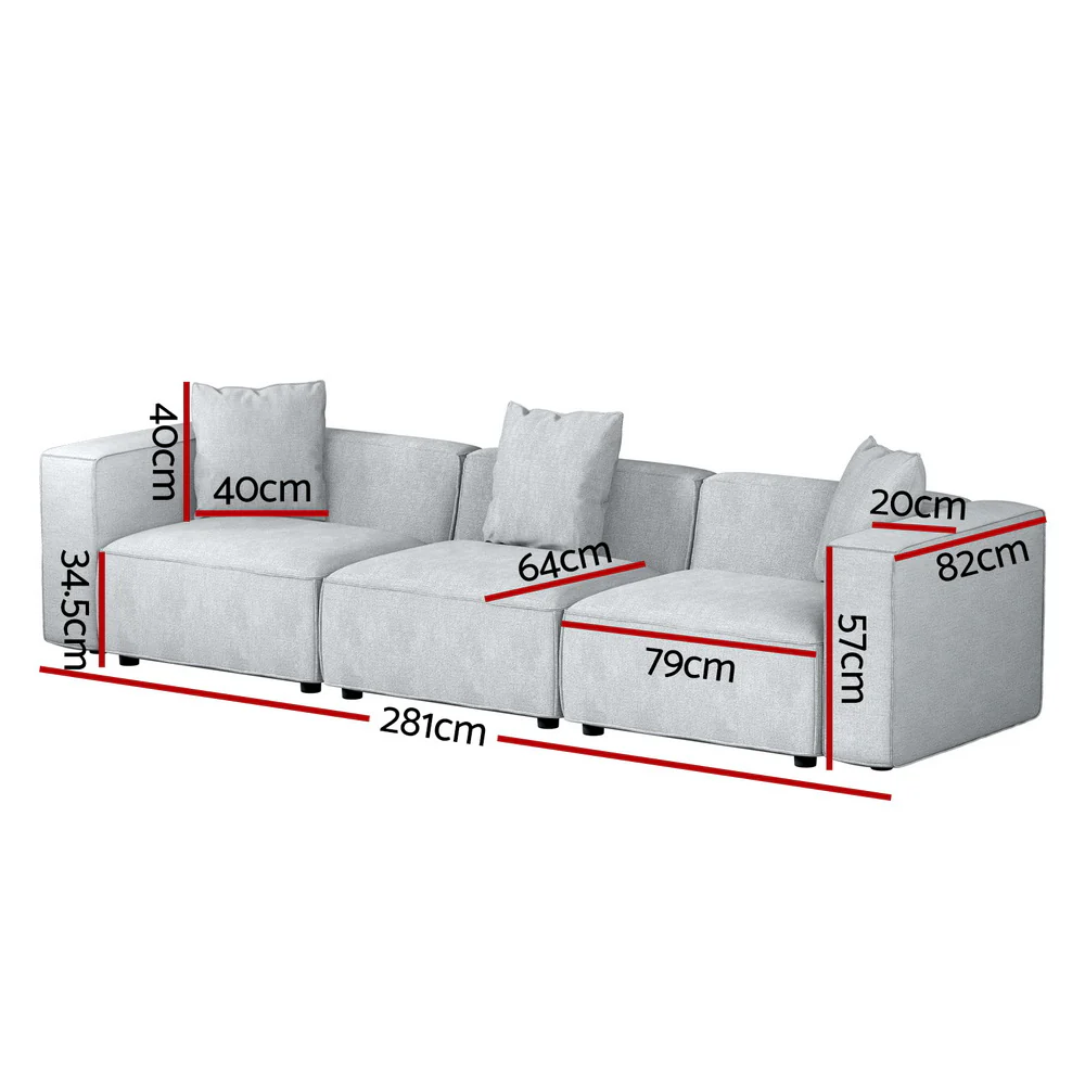 Mckenzie 3-Seater Modular Sofa Chaise Set - Grey - Nurns