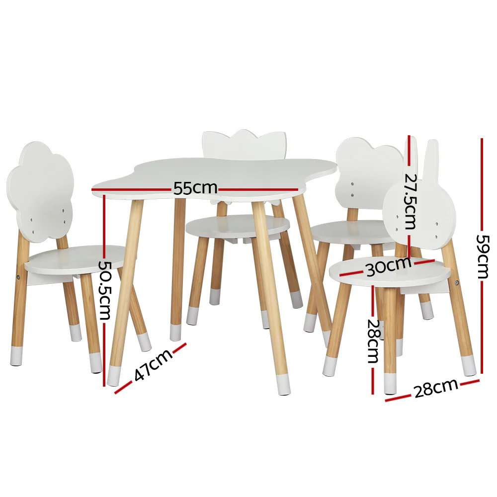 Pandora 5-Piece Kids Table & Chairs Set Children Activity Study Play Desk - White & Wood - Nurns