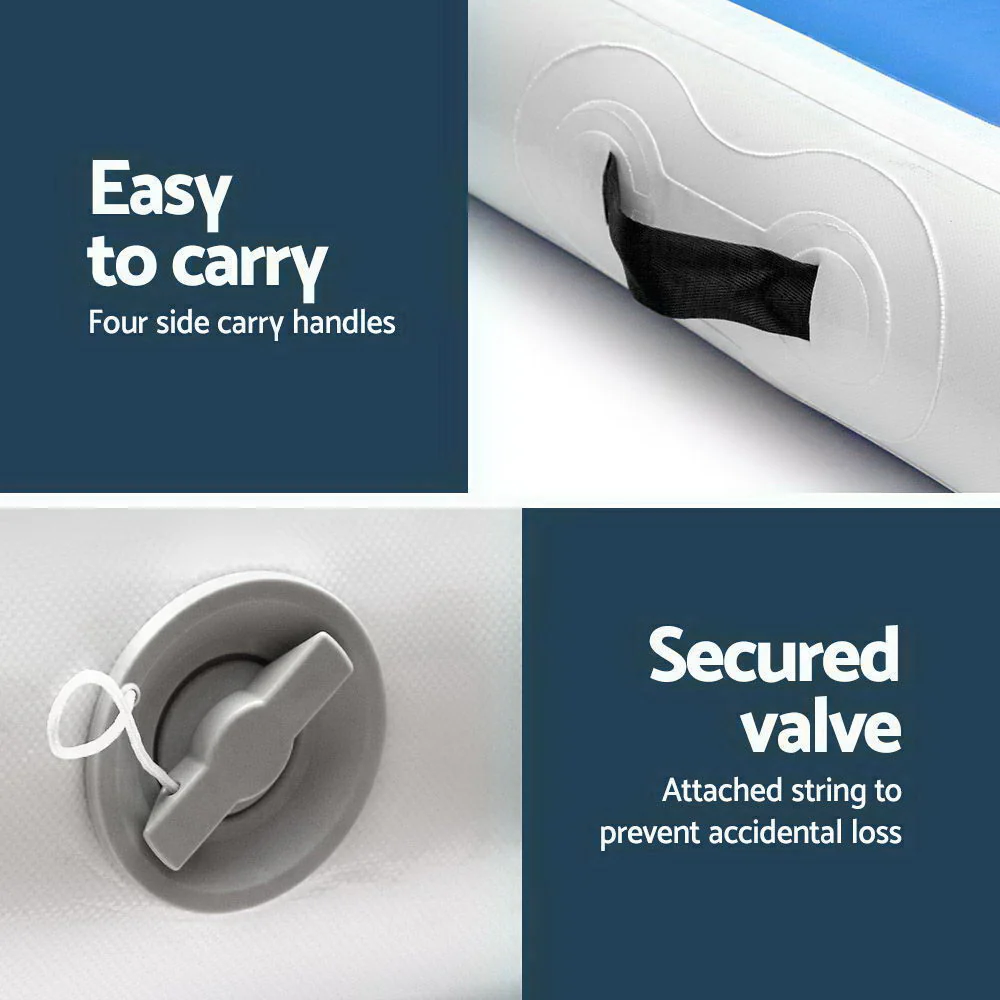 Everfit 4X1M Inflatable Air Track Mat 20CM Thick with Pump Tumbling Gymnastics Blue - Nurns