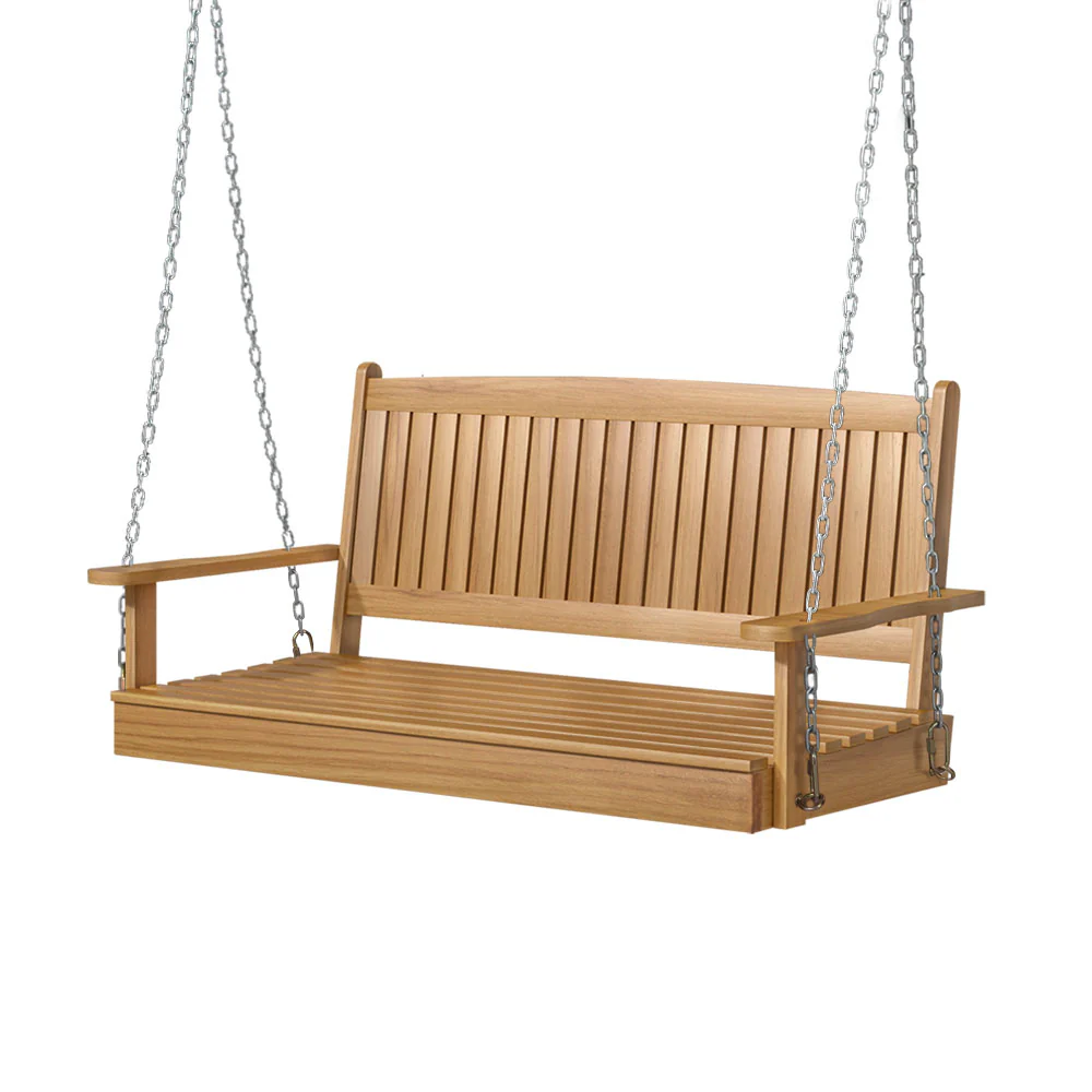 Porch Swing Chair With Chain Outdoor Furniture Wooden Bench 2 Seat Teak - Nurns