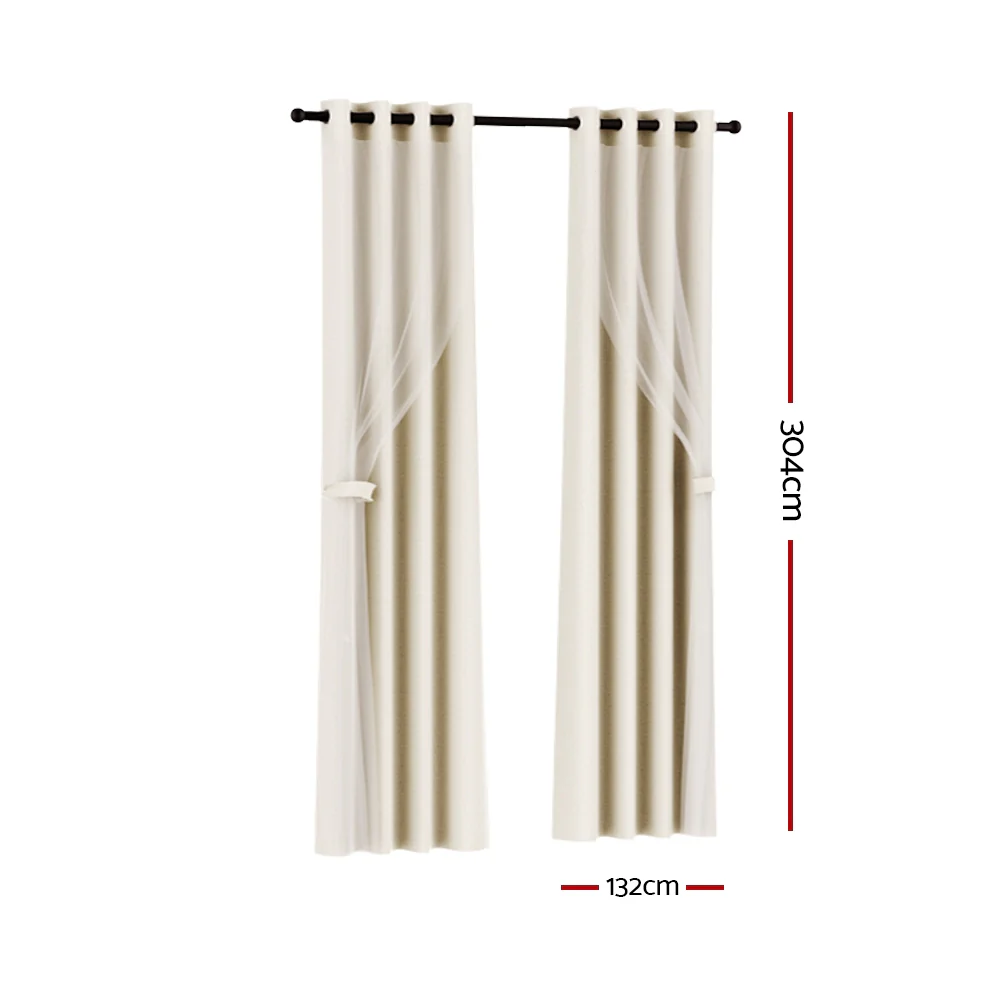Set of 2 132x304cm Blockout Sheer Curtains Beige - Nurns