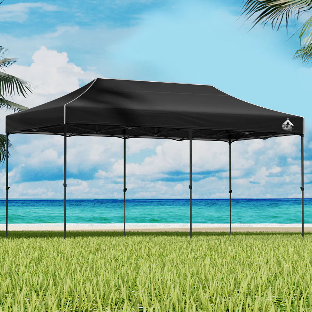 Instahut Gazebo Pop Up Marquee 3x6 Folding Tent Wedding 500D Camping Black - Nurns