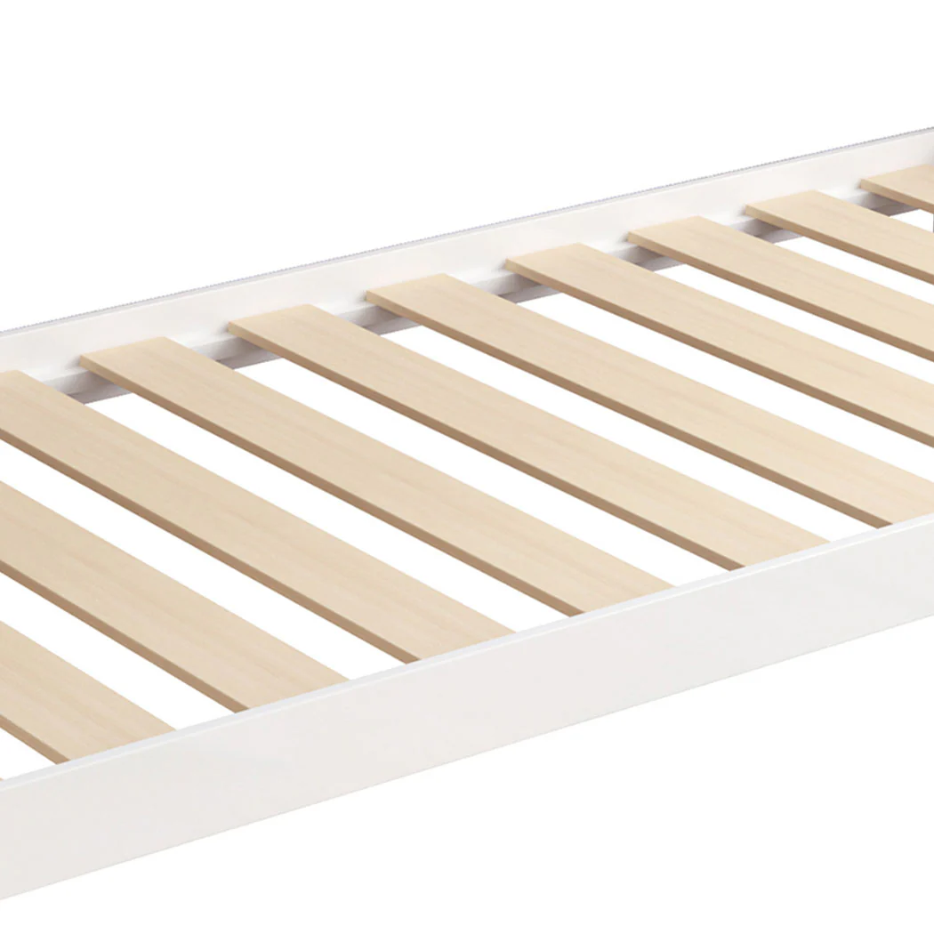 Riley Bed Frame Wooden Timber House Frame with Storage Drawers - White Single - Nurns