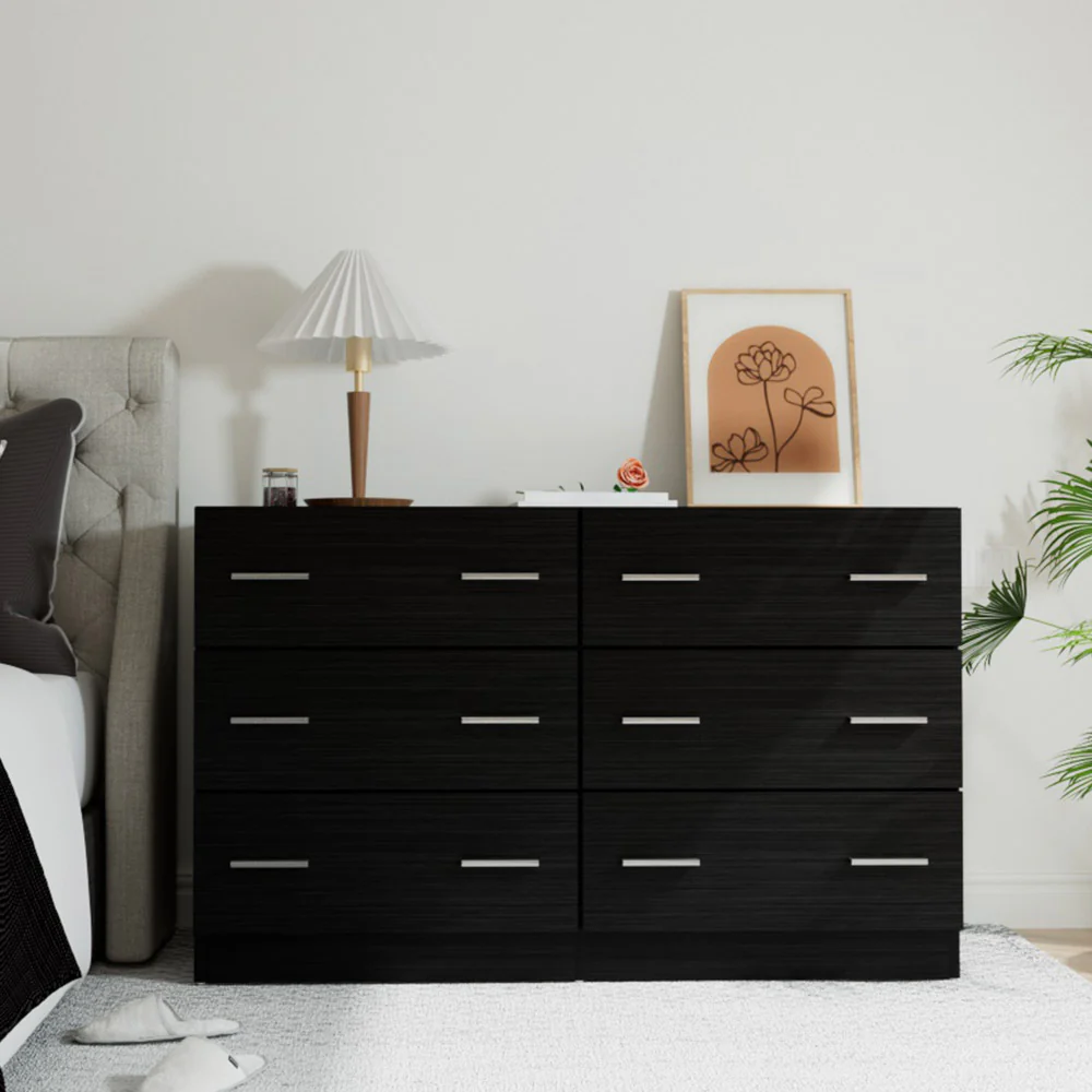 Artiss 6 Chest of Drawers - Black - Nurns