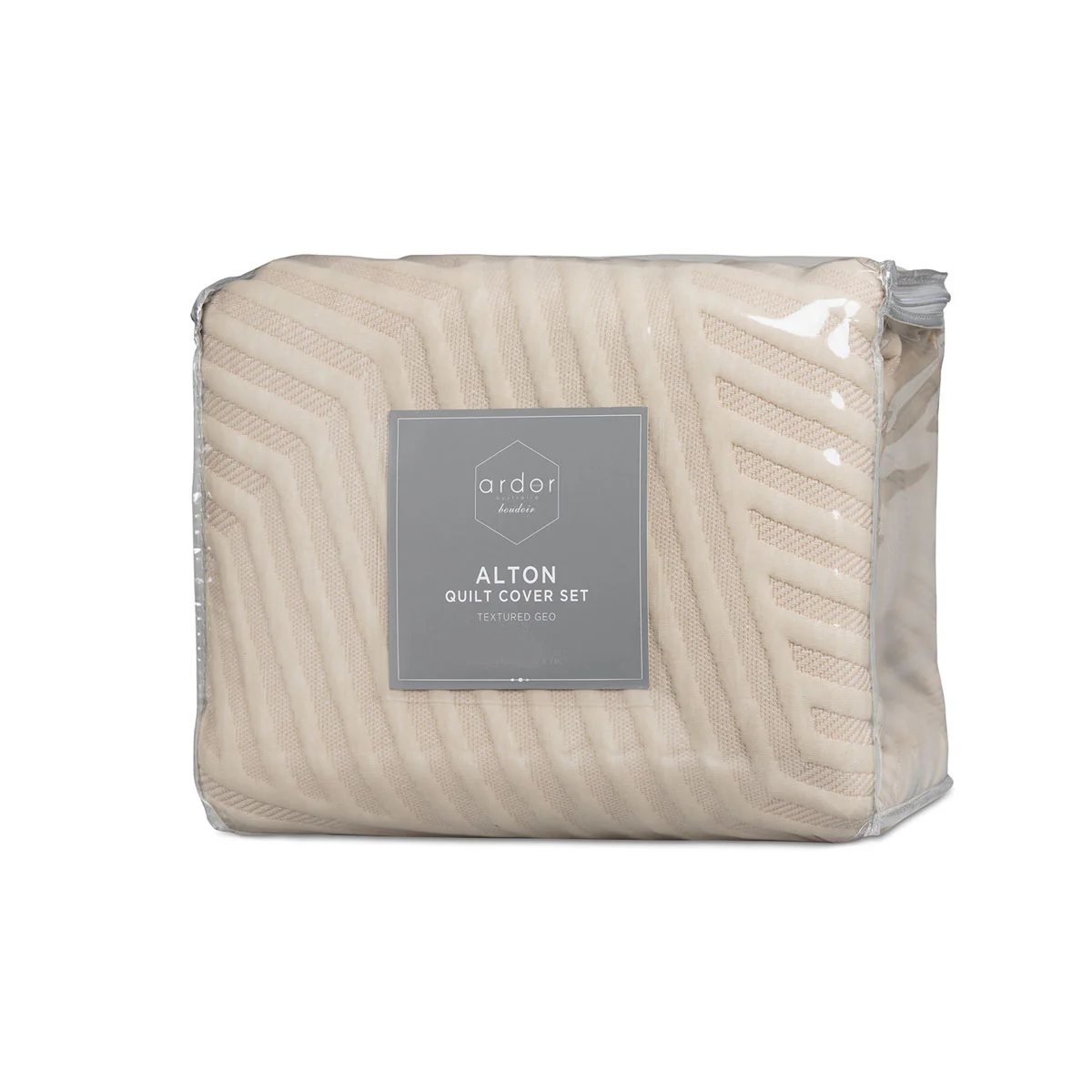 KING Linen Embossed Texture Geo Quilt Cover Set - Beige - Nurns