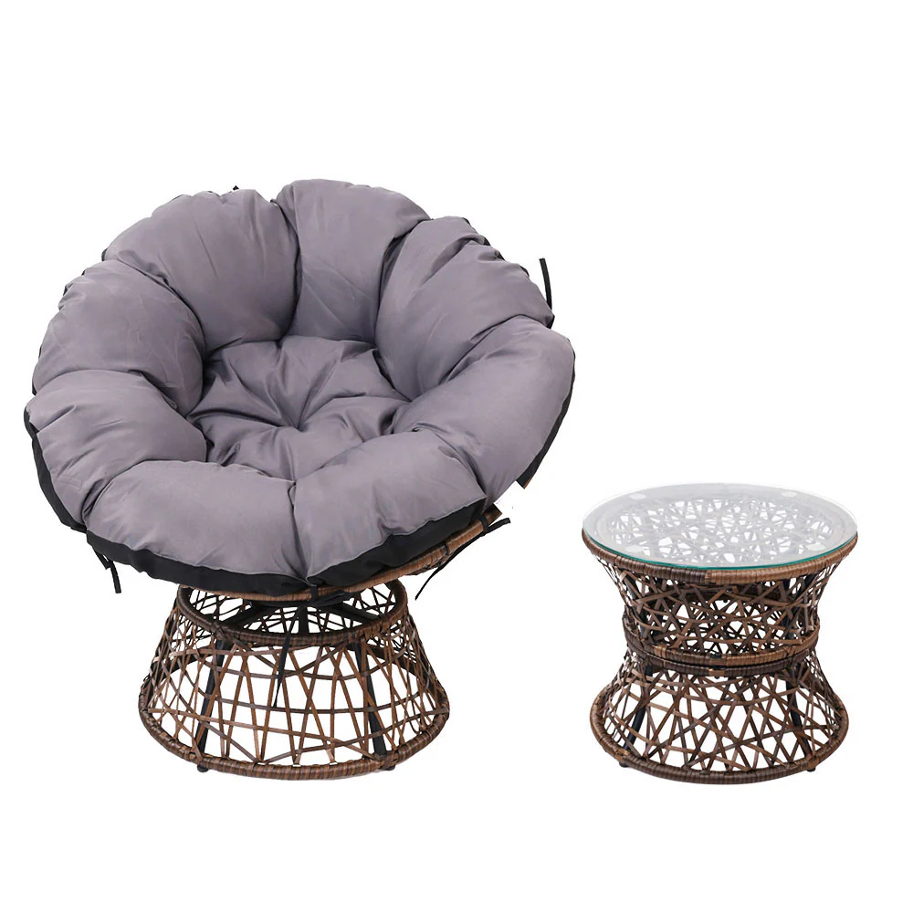 Outdoor Lounge Setting Furniture Wicker Papasan Chairs Table Patio - Brown - Nurns
