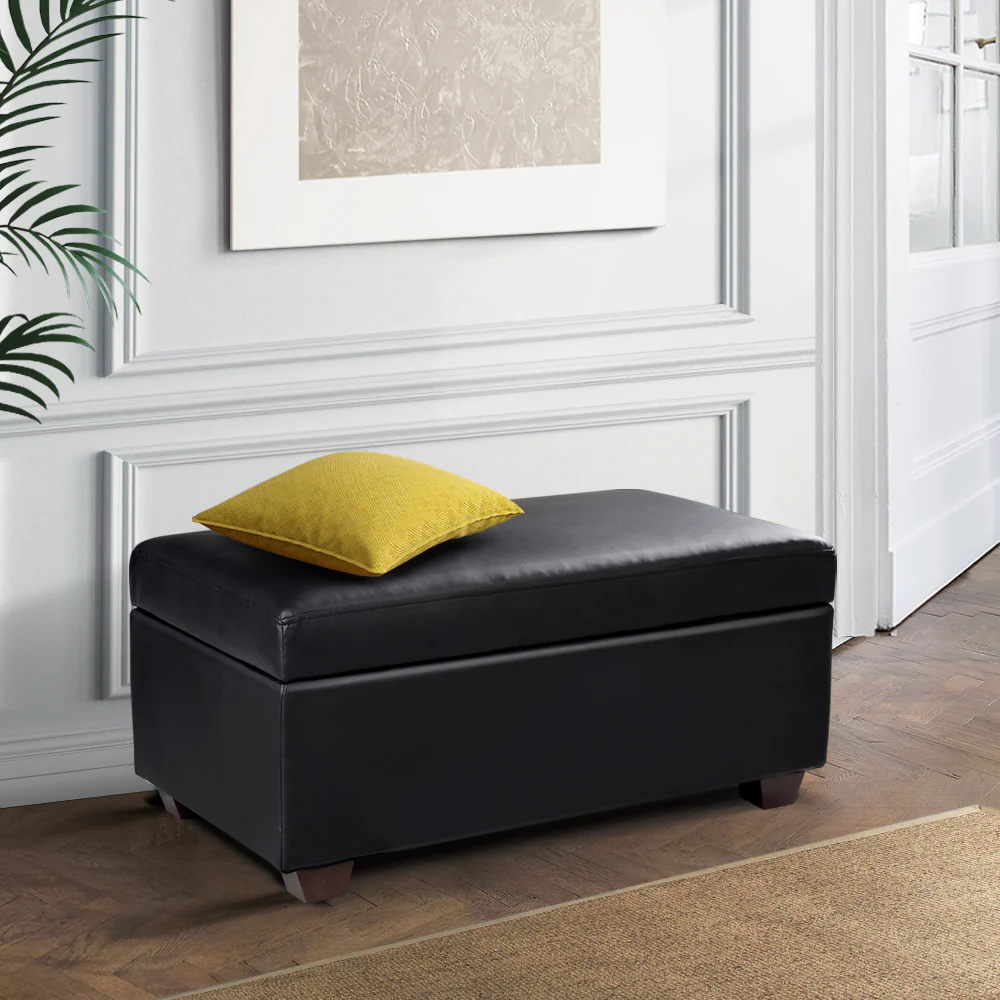 Faux PU Leather Storage Ottoman - Black - Nurns
