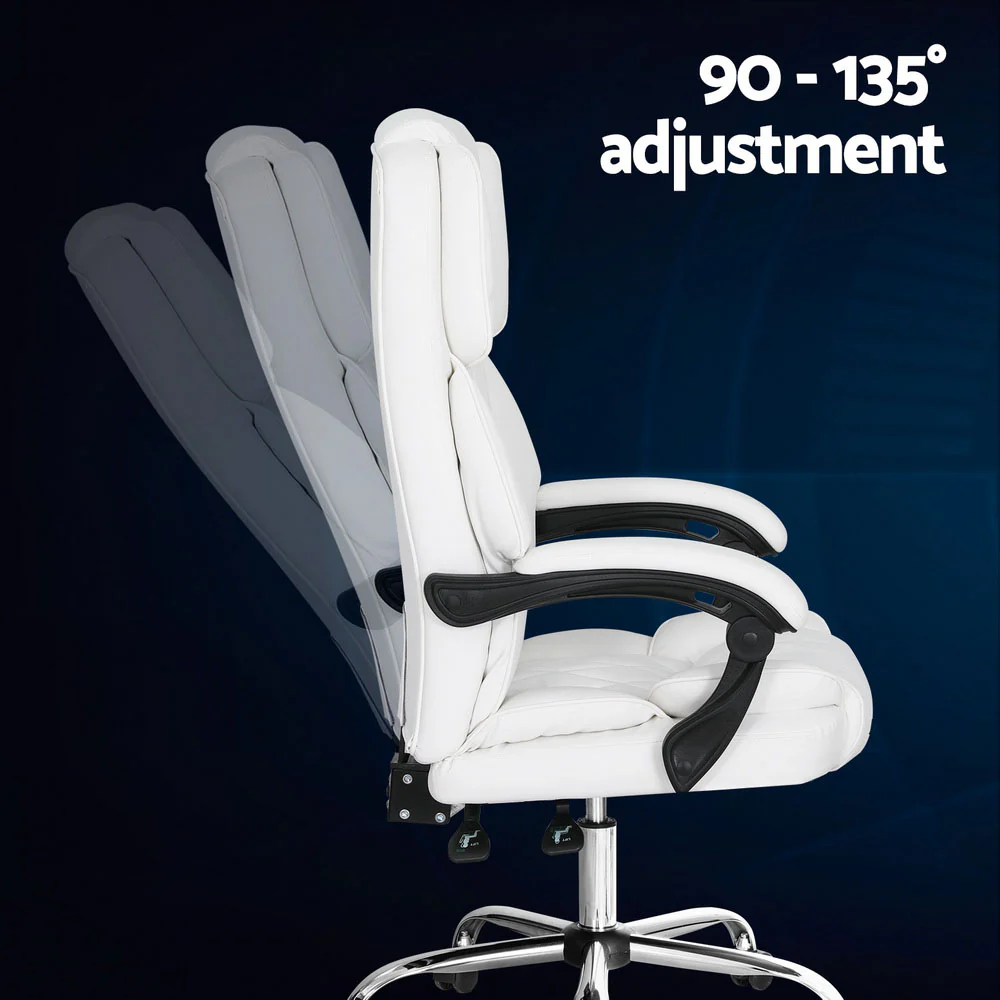 Artiss Executive Office Chair Leather Recliner White - Nurns