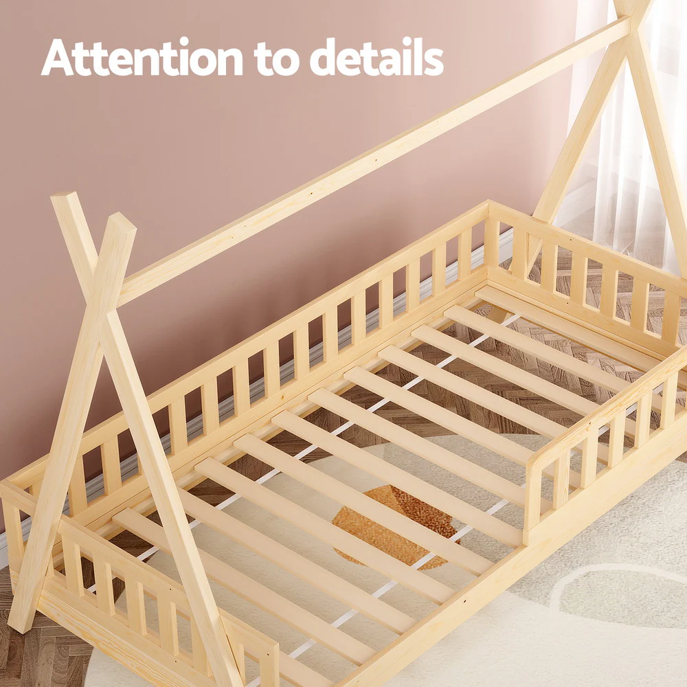 Nivena Bed Frame Wooden Kids House Frames - Oak Single - Nurns