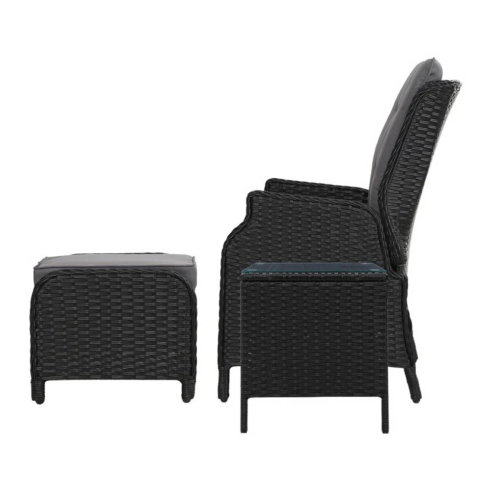 Yeovil 5-Piece Recliner Chair Outdoor Furniture Setting Patio Wicker Sofa Chair and Ottoman - Black - Nurns