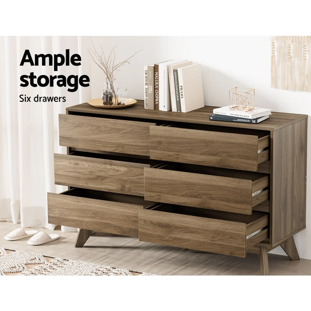 Artiss 6 Chest of Drawers - Walnut - Nurns