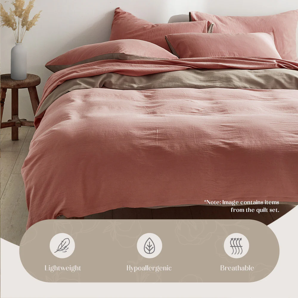 SINGLE 3-Piece Washed Cotton Quilt Set - Pink - Nurns