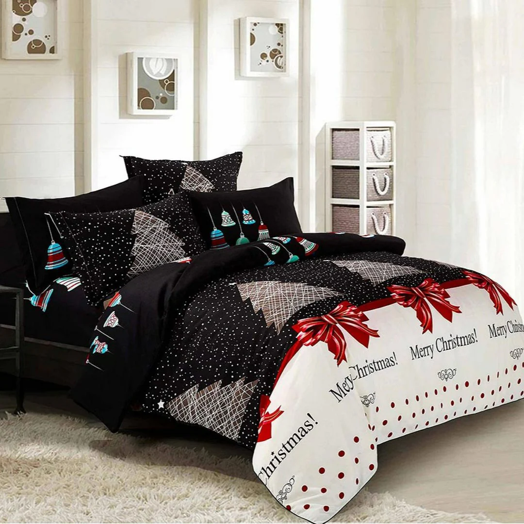 DOUBLE 3-Piece Christmas Quilt Duvet Cover Set - Black - Nurns