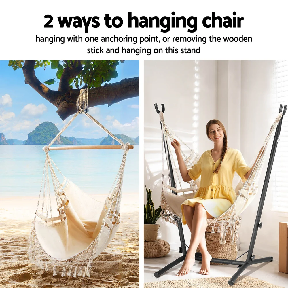 Hammock Chair Outdoor Camping Hanging with Stand - Cream - Nurns