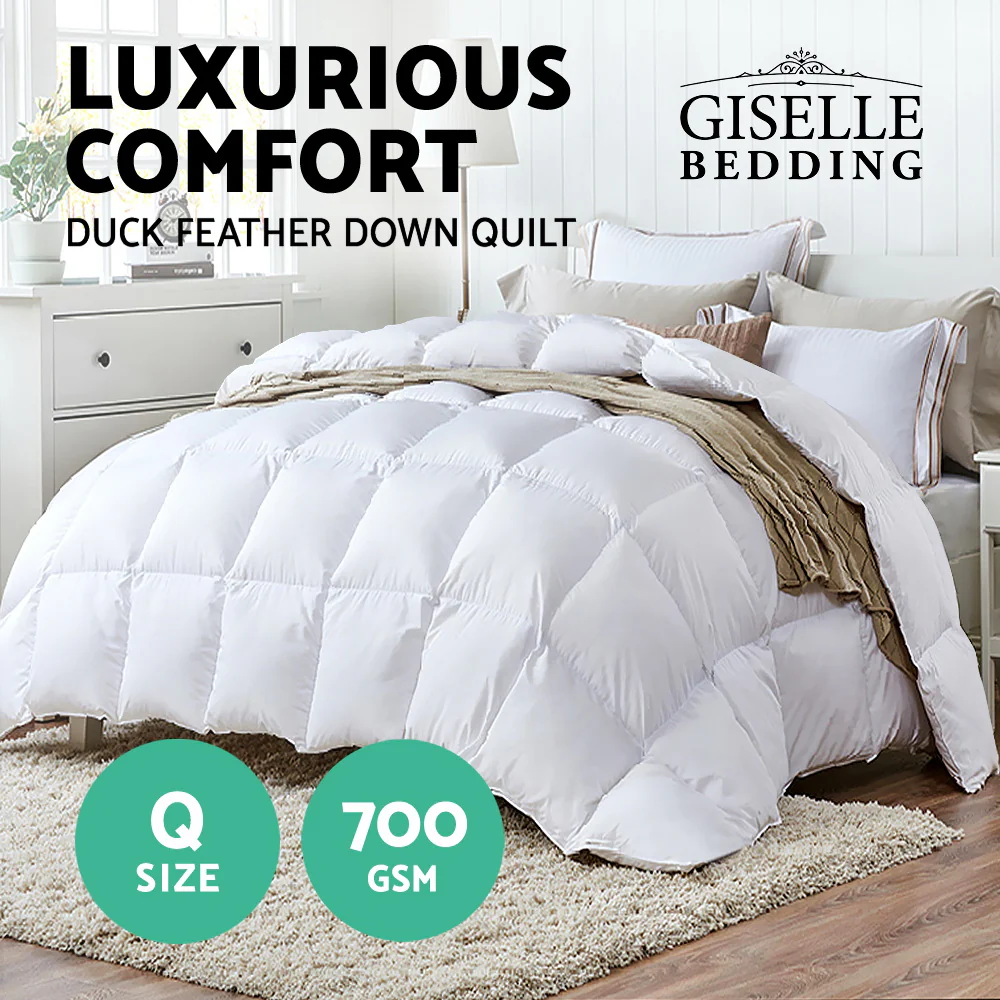 Queen Giselle Bedding 700GSM Duck Down Feather Quilt - Nurns