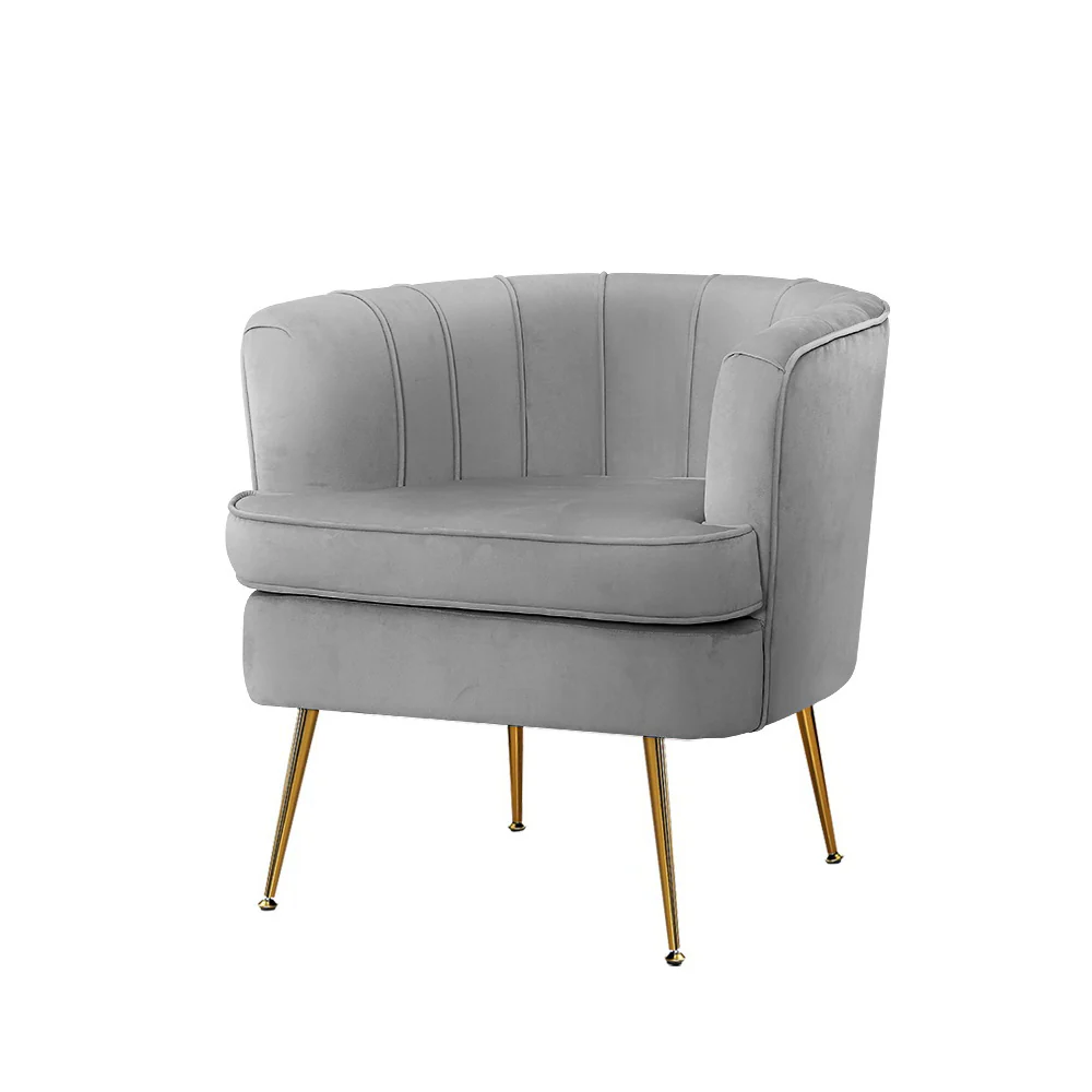 Makayla Accent Velvet Lounge Armchair - Grey - Nurns