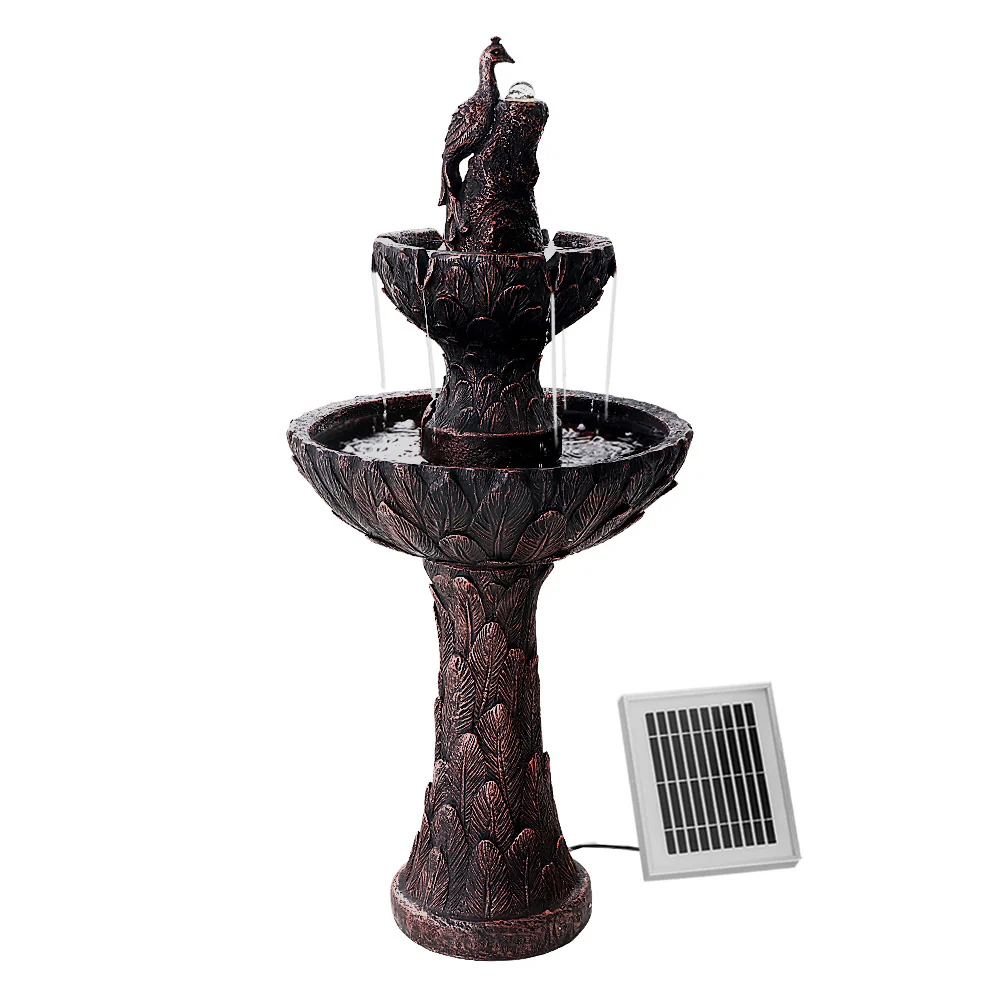 Solar Water Feature Tier Fountain with Pump Kit Bird Bath 106cm - Peacock - Nurns