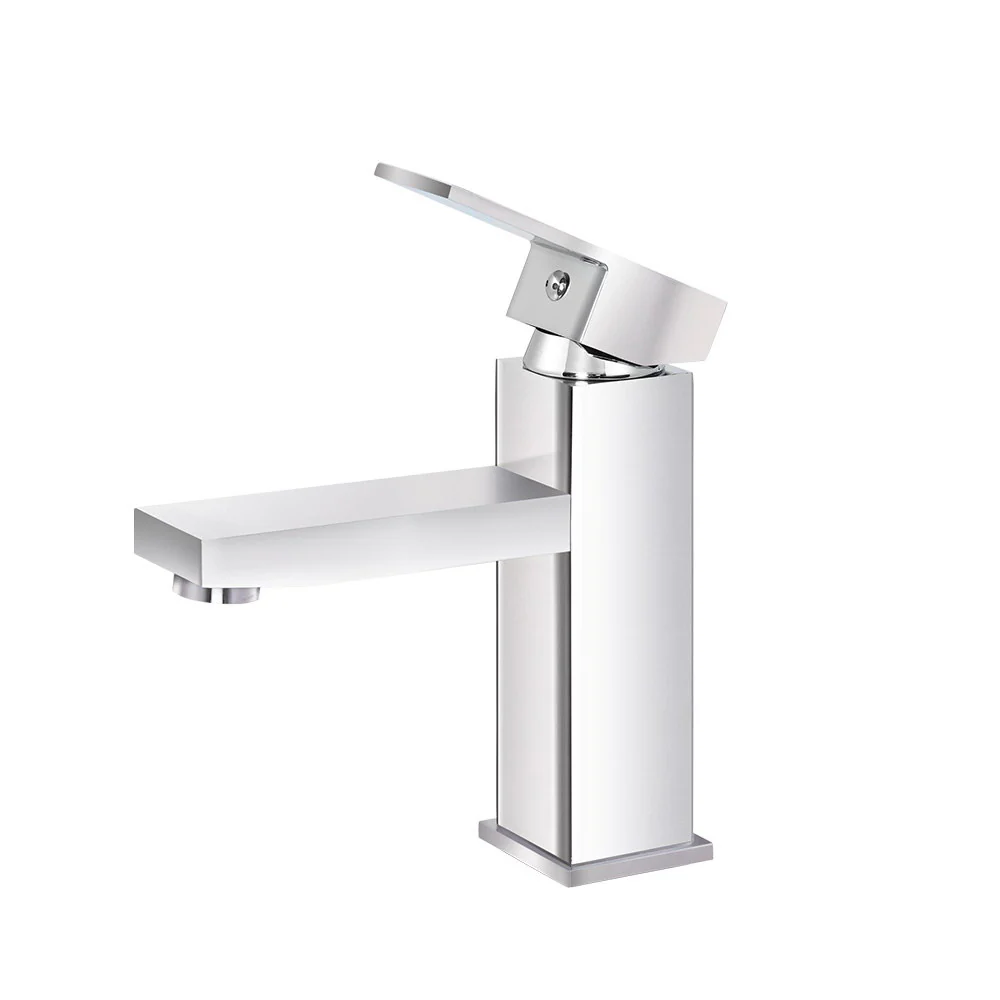 Bathroom Basin Mixer Tap Square Faucet Vanity Laundry Chrome - Nurns
