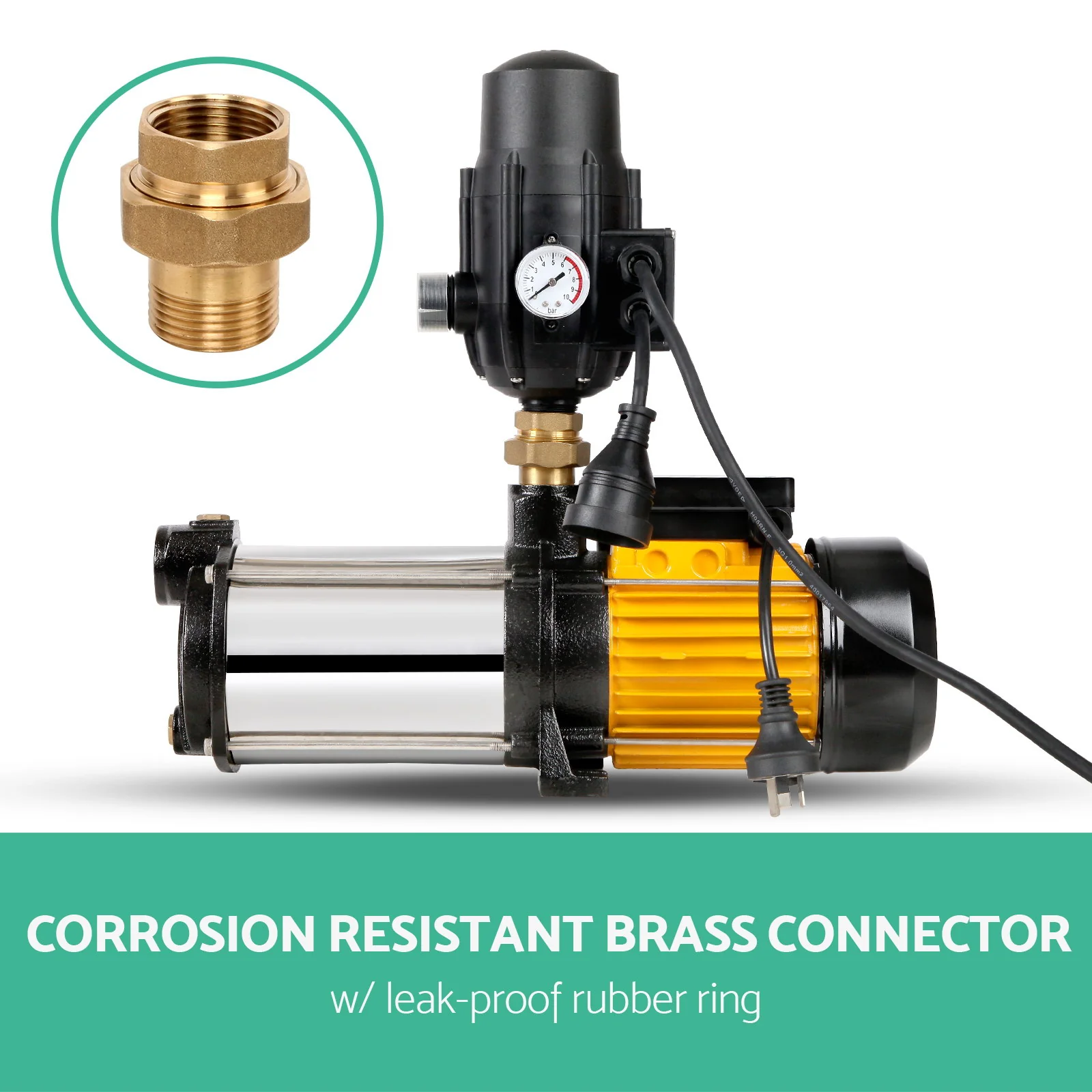 Garden Water Pump High Pressure 2000W 4-Stage Tank Irrigation - Black - Nurns