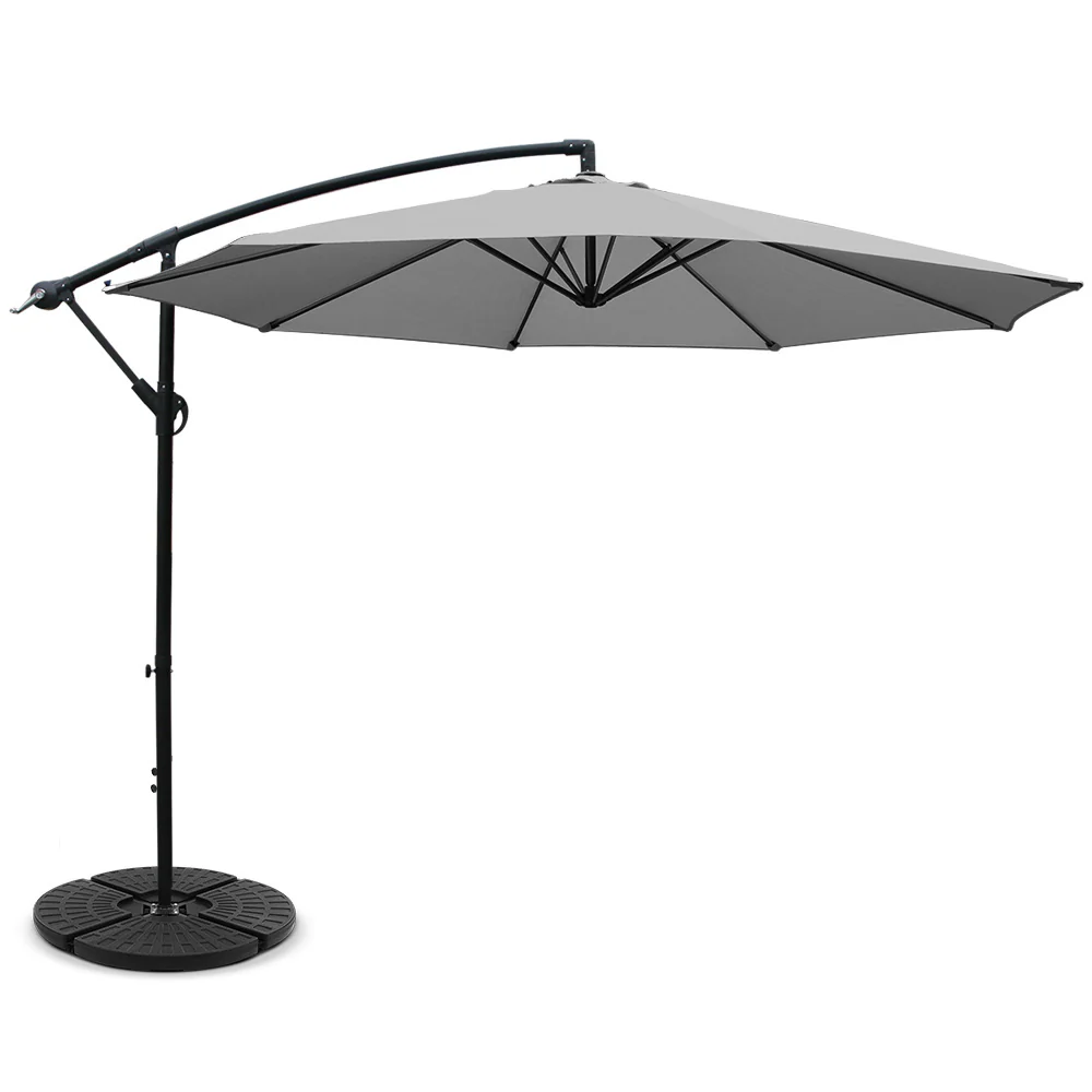 Instahut 3m Outdoor Umbrella w/Base Cantilever Beach Garden Patio Grey - Nurns