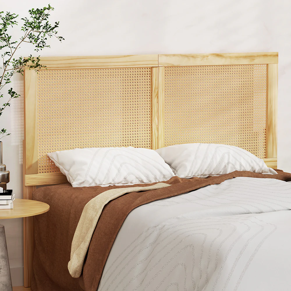 Rattan Bed Head Headboard Bedhead Base - Pine Double - Nurns