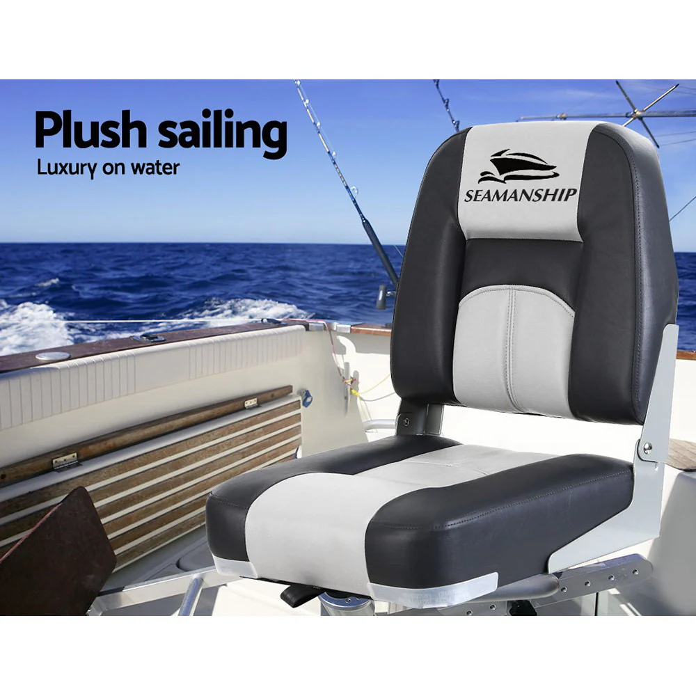 Set of 2 Folding Boat Seats Marine Seat Swivel Low Back 10cm Padding Grey - Nurns