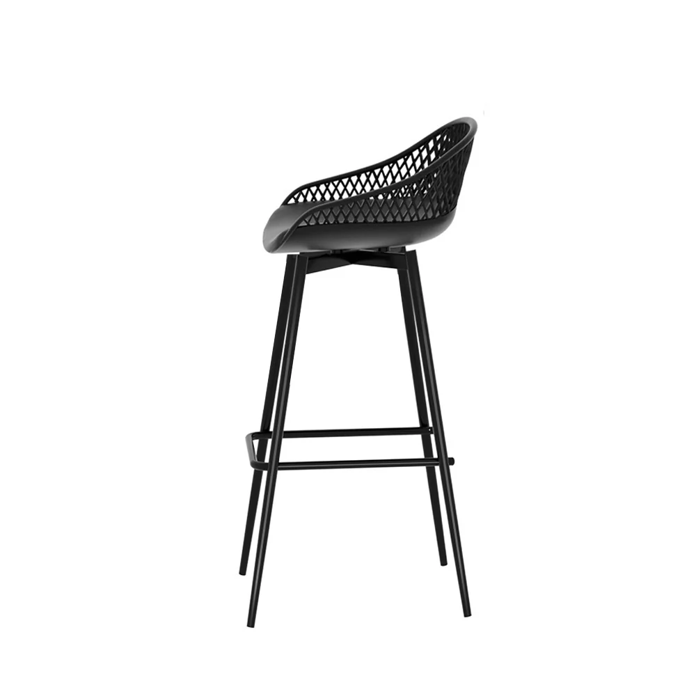 Fica Set of 4 Outdoor Bar Stools Plastic Metal Bistro Patio Dining Chair Balcony - Black - Nurns