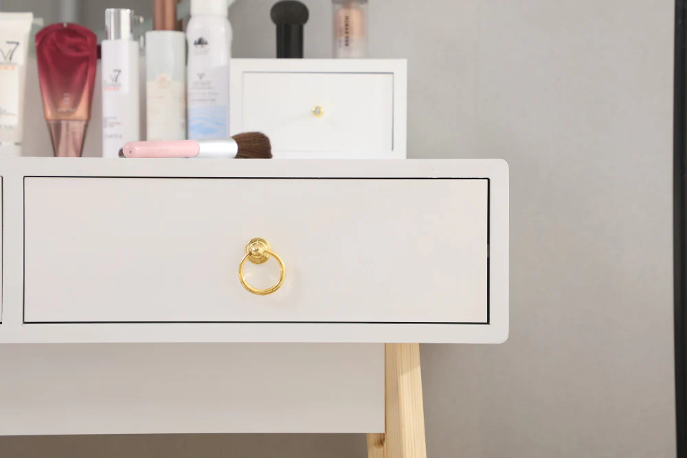 Dressing Vanity Table Stool Set with Make-up LED Lighted Mirror-White - Nurns