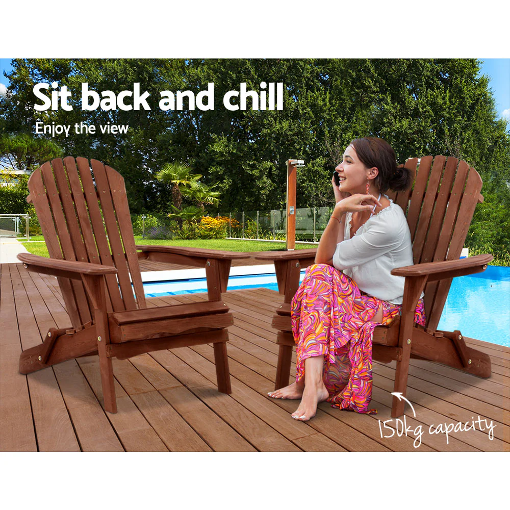 Adirondack Gardeon Outdoor Chairs Wooden Foldable Beach Chair Patio Furniture Brown - Nurns