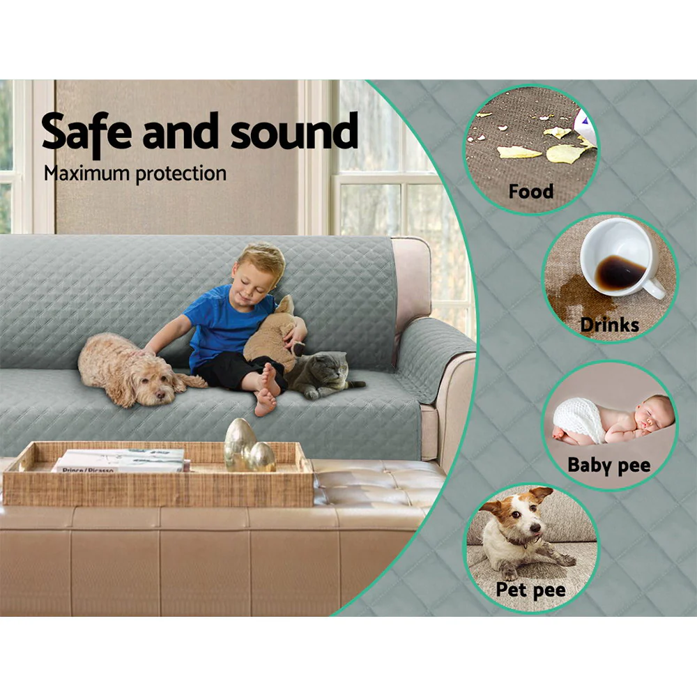 Sofa Cover Quilted Couch Covers 100% Water Resistant 3-Seater Grey - Nurns