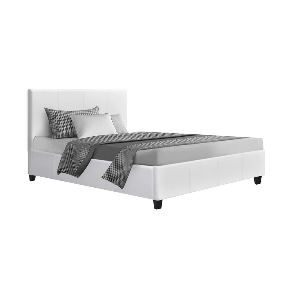 Trenton Bed Frame PU Leather - White King Single - Nurns