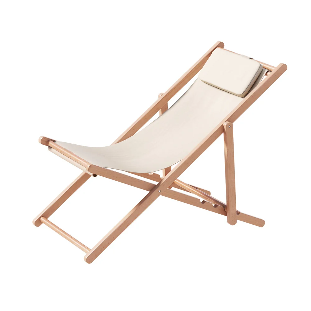 Damien Outdoor Chairs Sun Lounge Deck Beach Chair Folding Wooden Patio Furniture - Beige - Nurns
