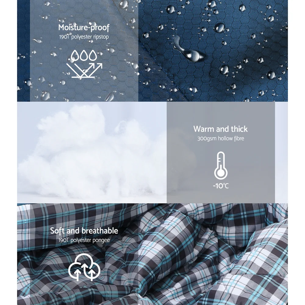 Sleeping Bag Double Pillow Thermal Camping Hiking Tent Blue - Nurns